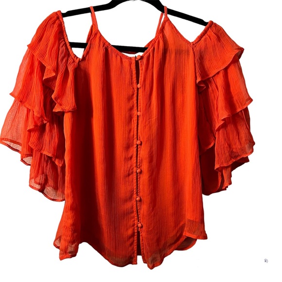 Anthropologie Maeve Zelda Open Shoulder Orange Blouse XSmall - Picture 3 of 9